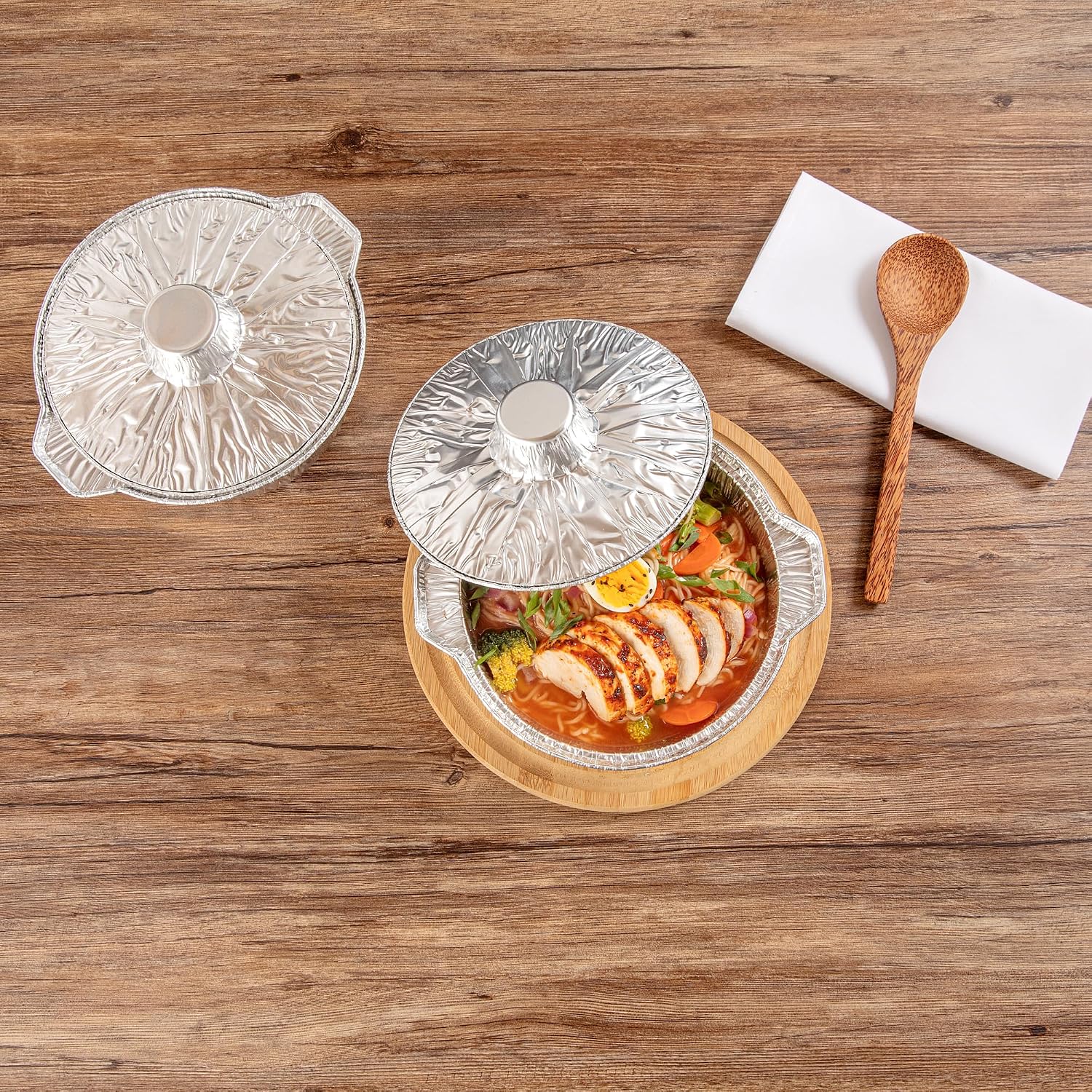 Foil Lux 60 Ounce Pans And Lids, 100 Disposable Pots With Lids - Oven-Ready, Stove Compatible, Aluminum Foil Baking Pans, Freezable, For Outdoor Camping, Vacation, Picnic, And More - Restaurantware