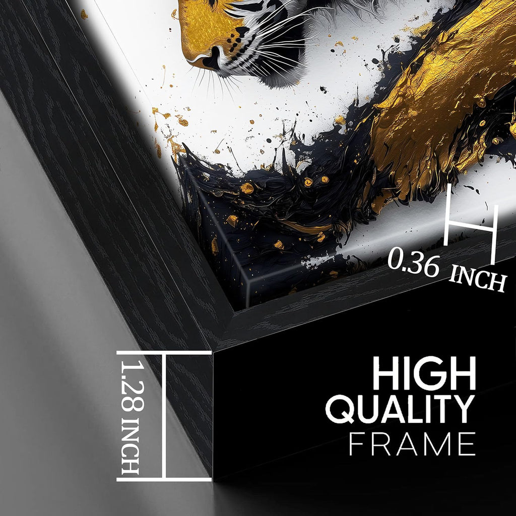 Tiger Art Wall Decor for Living Room - Modern Black and Gold Wall Decor for Bedroom - Large Framed Wall Art for Office Size 29' x 59'