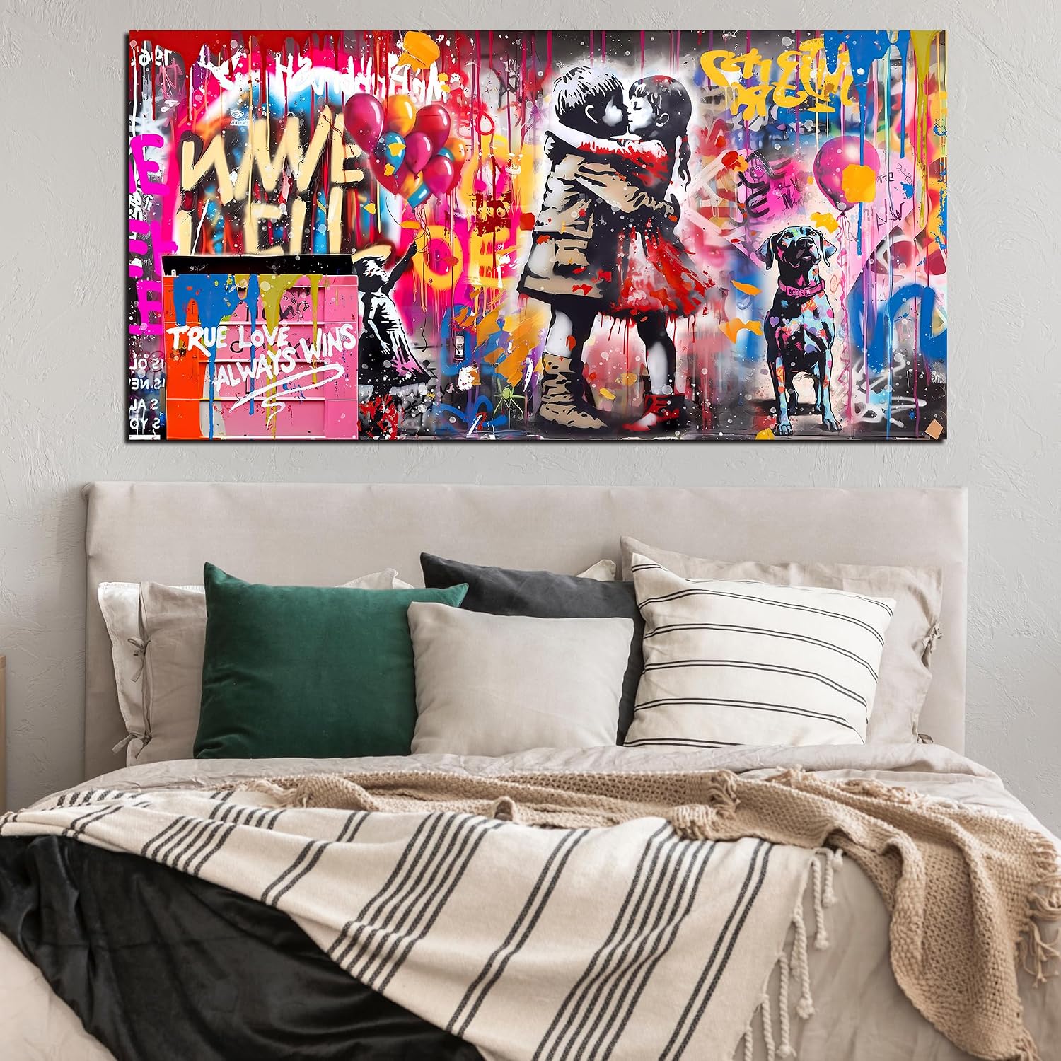 CIRABKY Colorful Canvas Wall-Art - Graffiti Art Wall Decor for Living Room - Boy and Girl Print Big Painting Size 29' x 59'