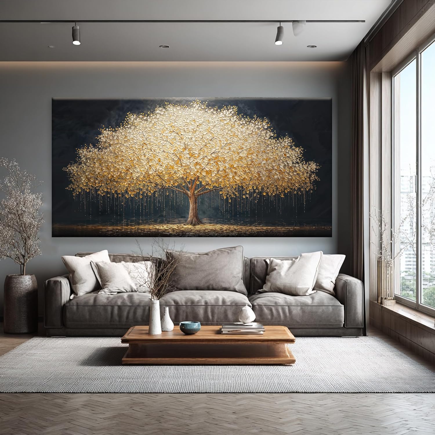 Tsomzxng Large Wall Art Prints Gold Tree Of Life Artwork Canvas Art Wall Decor Painting Prints Gold Tree Large Abstract Wall Decor Picture For Living Room Bedroom Home Office Artwork 39'X 78'