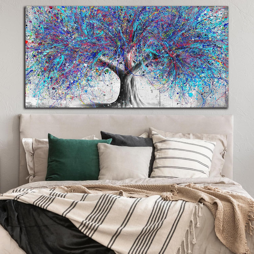 GUGIKA Large Wall Art for Living Room, Blue Tree Canvas Wall Decor for Bedroom, Graffiti Print, Blue Picture Decoration, Size 59x29 Inches