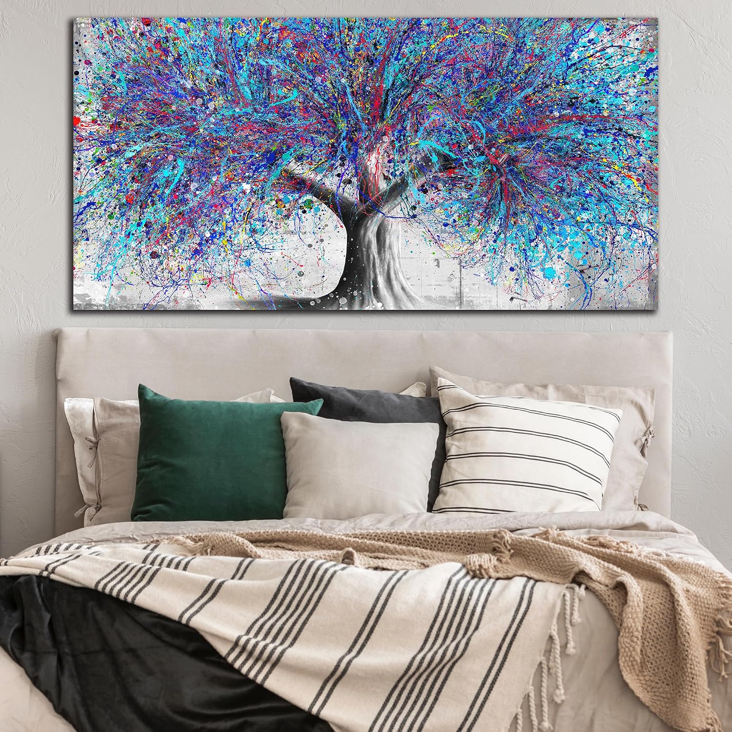 GUGIKA Large Wall Art for Living Room, Blue Tree Canvas Wall Decor for Bedroom, Graffiti Print, Blue Picture Decoration, Size 59x29 Inches