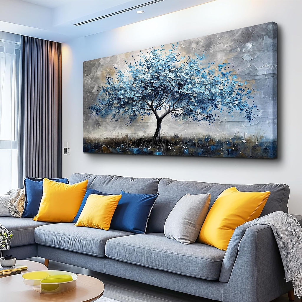 MHARTK66 Farmhouse Wall Art For Bedroom Large Canvas Wall Decor For Living Room Blue Tree Landscape Wall Pictures Artwork Stretched and Framed Canvas Paintings Ready to Hang for Office Home Decor