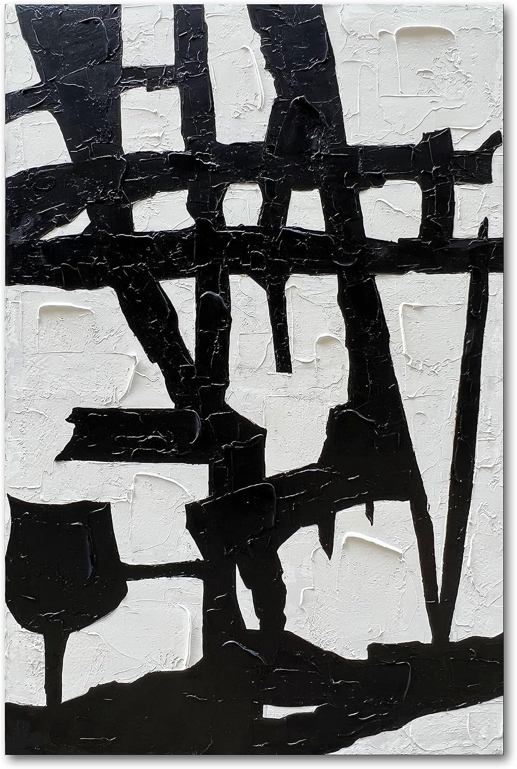 NANKAI Hand-Painted Black and White Wall Art Minimalist Black and White Abstract Painting Large Oil on Canvas Texture Wall Art 45x30 inches