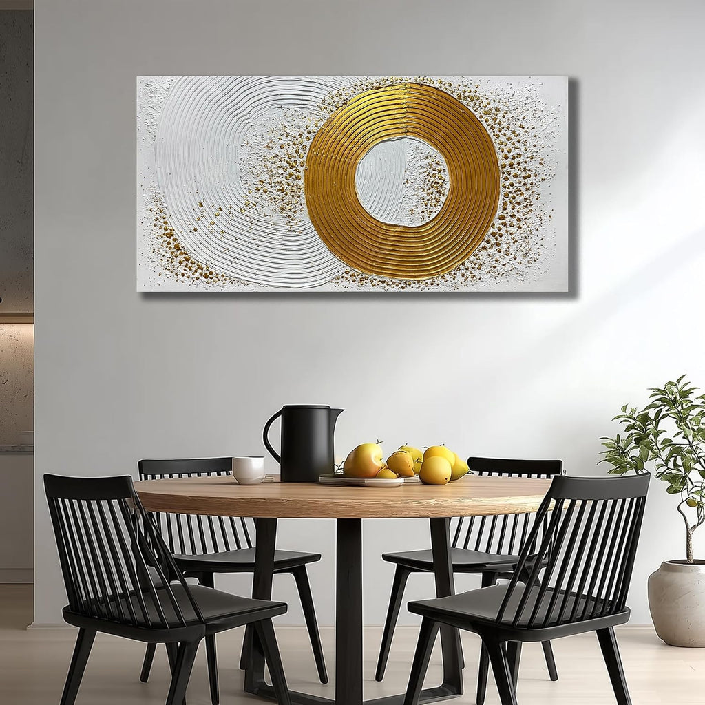 White and Gold Artwork for Wall Bedroom Large Abstract Wall Decor for Living Room Modern Oil Painting Wall Art for Office Size 29 x 58 Inch