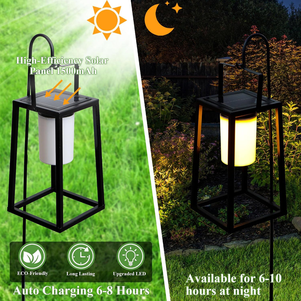 TRIROCKS Set of 4 Outdoor Solar Lantern Portable Brightness LED Nightstand Lantern Portable Solar Lamp IP44 Waterproof Touch Control Outdoor Table Lamp Cordless Lights for Patio Walking Camping Garden