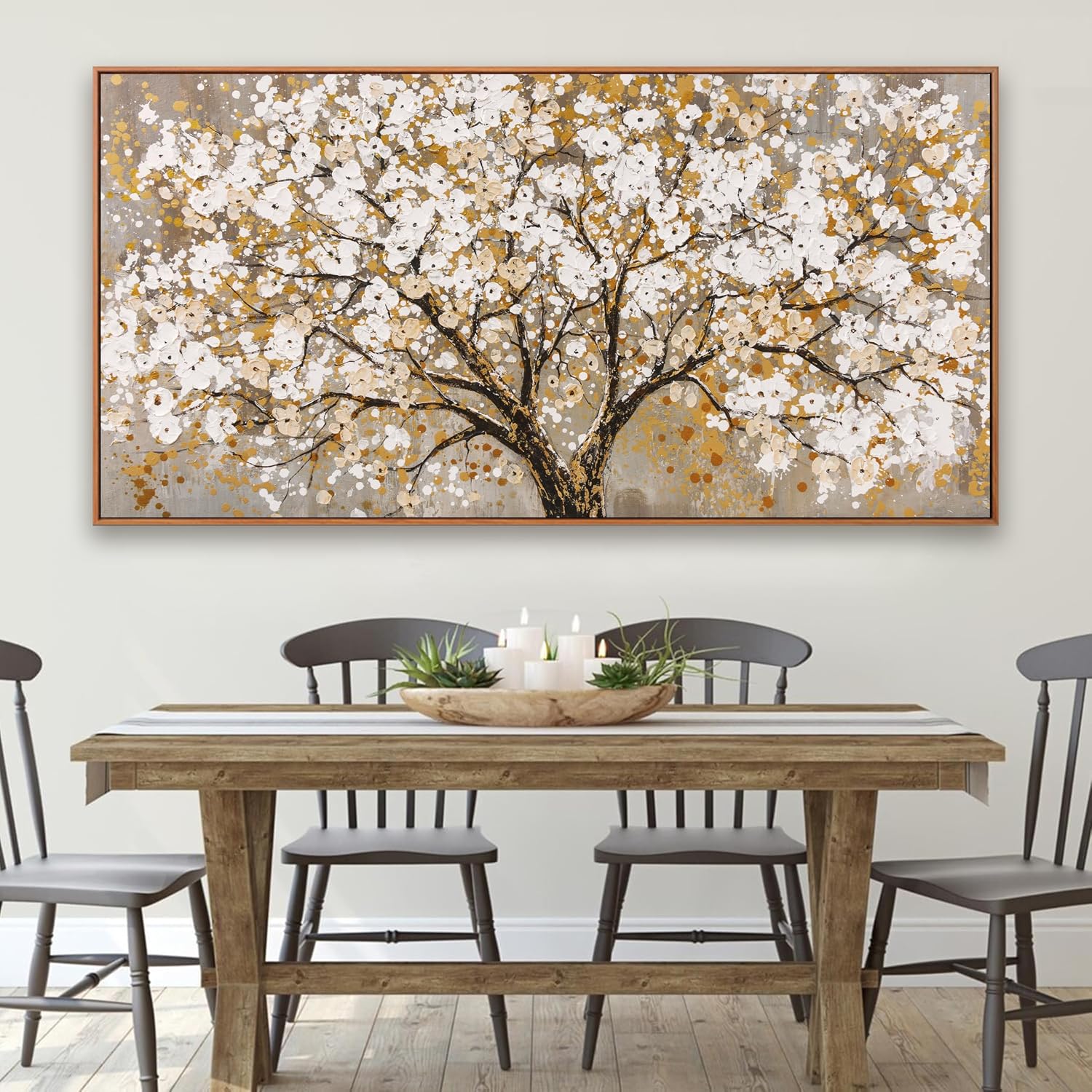 Large Wall Art Print Gold Abstract Tree Of Life Framed Modern Artwork Canvas Painting Gold Tree Pictures Home Decor Ready To Hang For Bedroom Living Room 29' X 58'