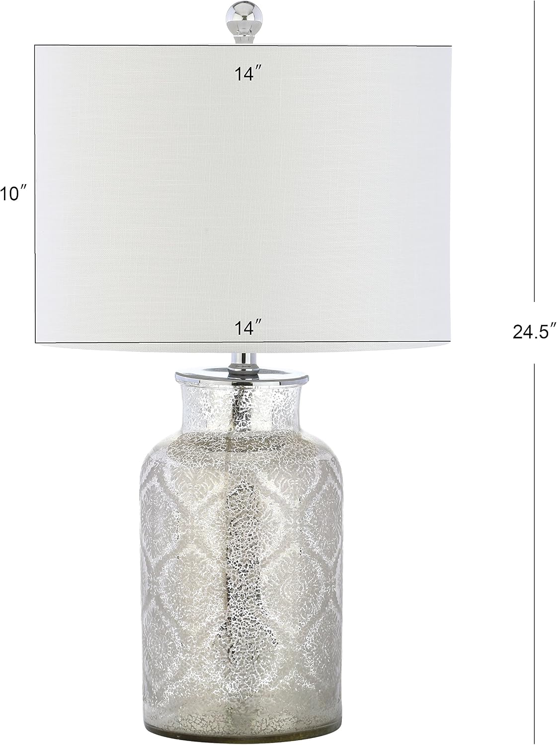 JONATHAN Y 24.5' Mercury Silver Trellis Glass Table Lamp for Living Room, White Linen Shade, Modern Bedside Nightstand Lamp for Bedroom, LED Bulb Included, UL Listed JYL1063A