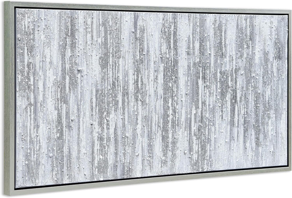 Empire Art Direct Abstract Wall Art Textured Hand Painted Canvas by Martin Edwards, Champagne Frame, 24' x 48', Silver Frequency