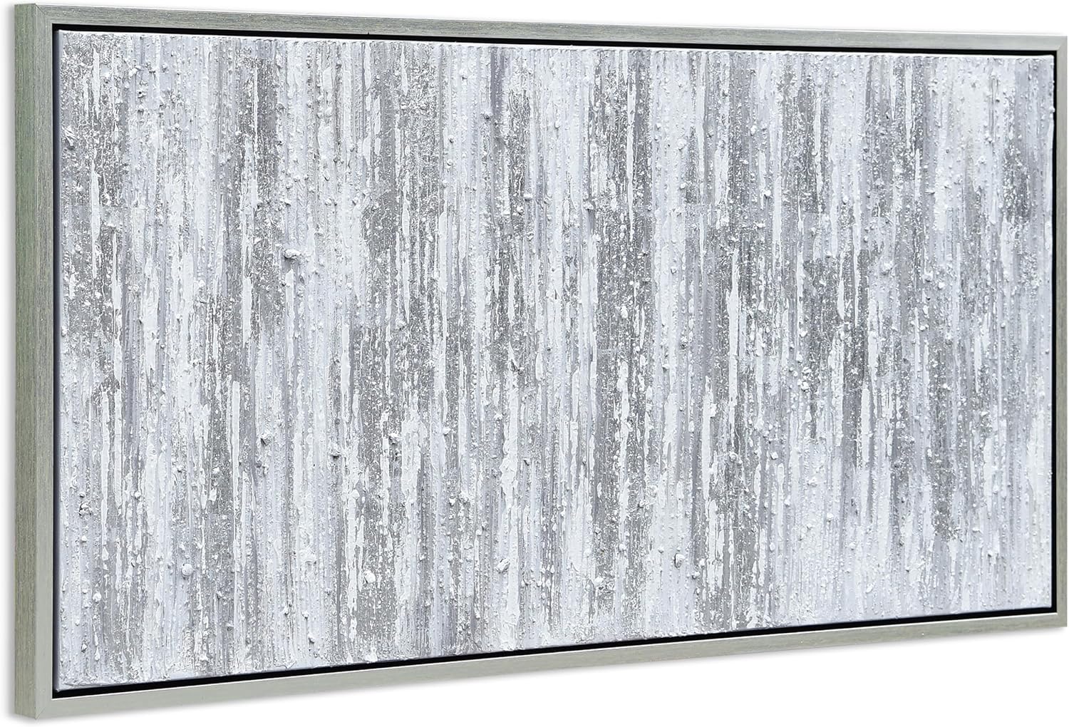 Empire Art Direct Abstract Wall Art Textured Hand Painted Canvas by Martin Edwards, Champagne Frame, 24' x 48', Silver Frequency
