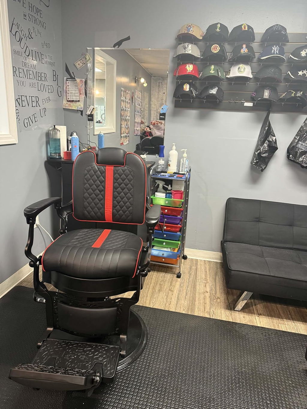 Baasha Professional Reclining Barber Chair with Adjustable Headrest, Hydraulic Heavy-Duty Base, Soft Upholstery & Thick Cushion, Tattoo & Hair Salon Chair, 550 lbs Capacity