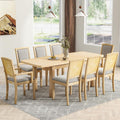 9-piece Rustic Extendable Dining Table Set with 24'' Removable Leaf, 6 Upholstered Rivet Decoration Armless Dining Chairs and 2 Arm Chairs, Wood Kitchen Dining Set for 8, Curved Top (Natural-9S)