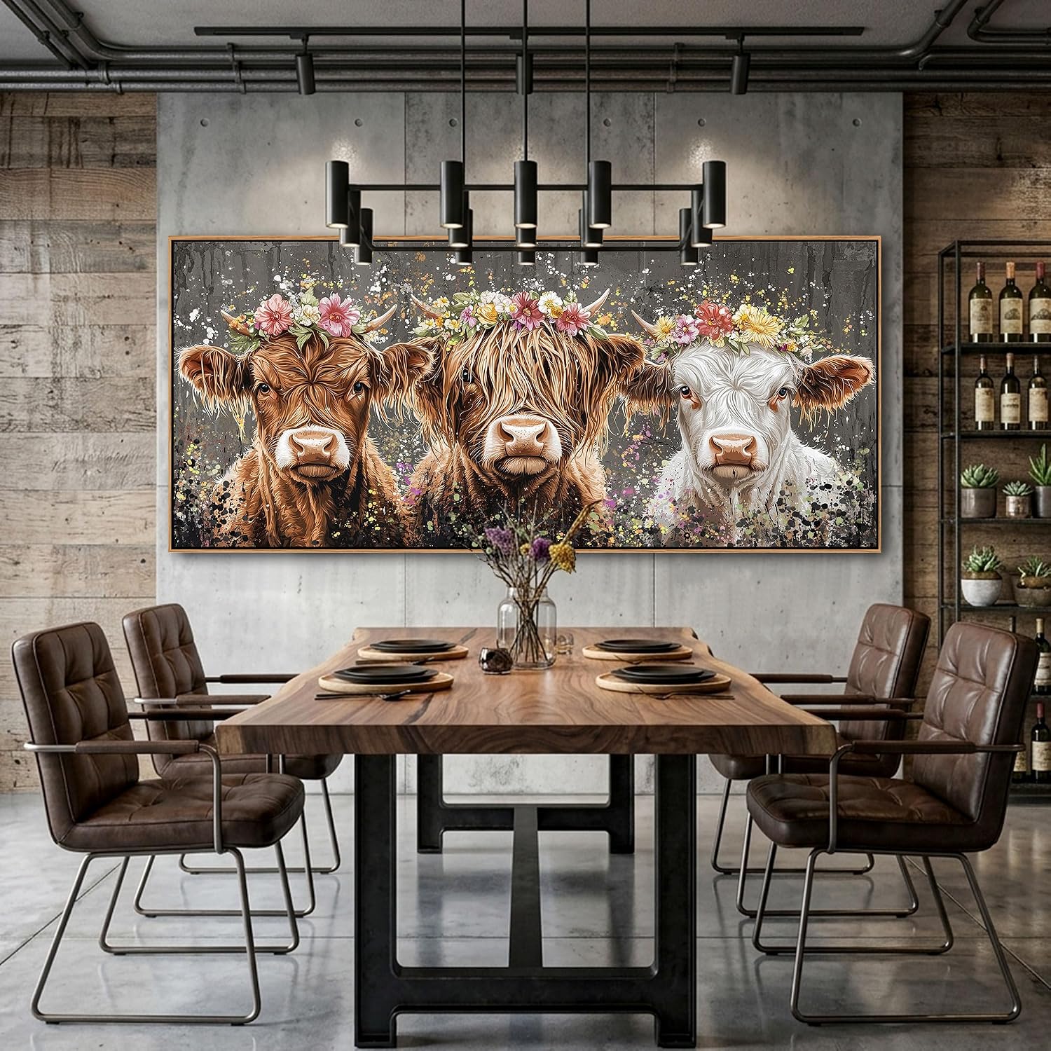 AJAZIKO Highland Cow Wall Art - Farmhouse & Rustic Country Wall Decor, Large Canvas Pictures for Living Room, Above Bed Artwork for Walls - Western Decorations