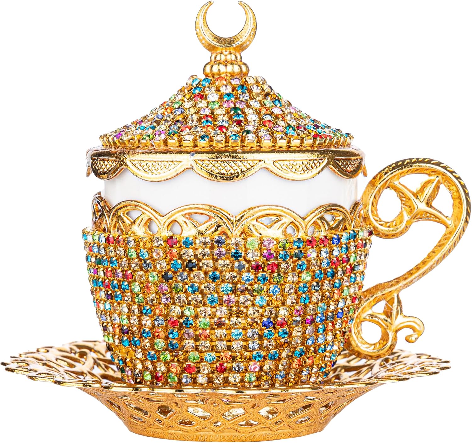 Alisveristime 27 Pc Ottoman Turkish Greek Arabic Coffee Espresso Serving Cup Saucer Crystal Set (Gelincik) - Handcrafted Traditional Set with Hilal Motifs (Mix)