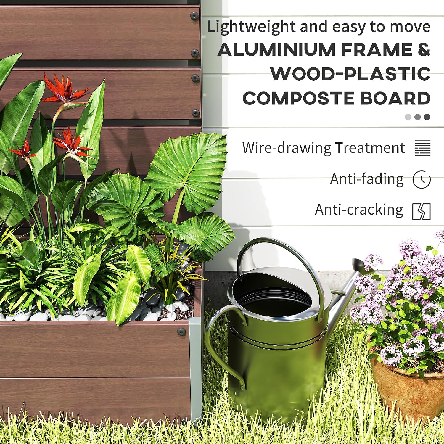 Outsunny Raised Garden Bed with Trellis for Climbing Plants, Planter Box with Self Draining Gap, Freestanding Trellis Planter for Outdoor, Patio, Deck, 35.75' x 15' x 70.75', Light Brown