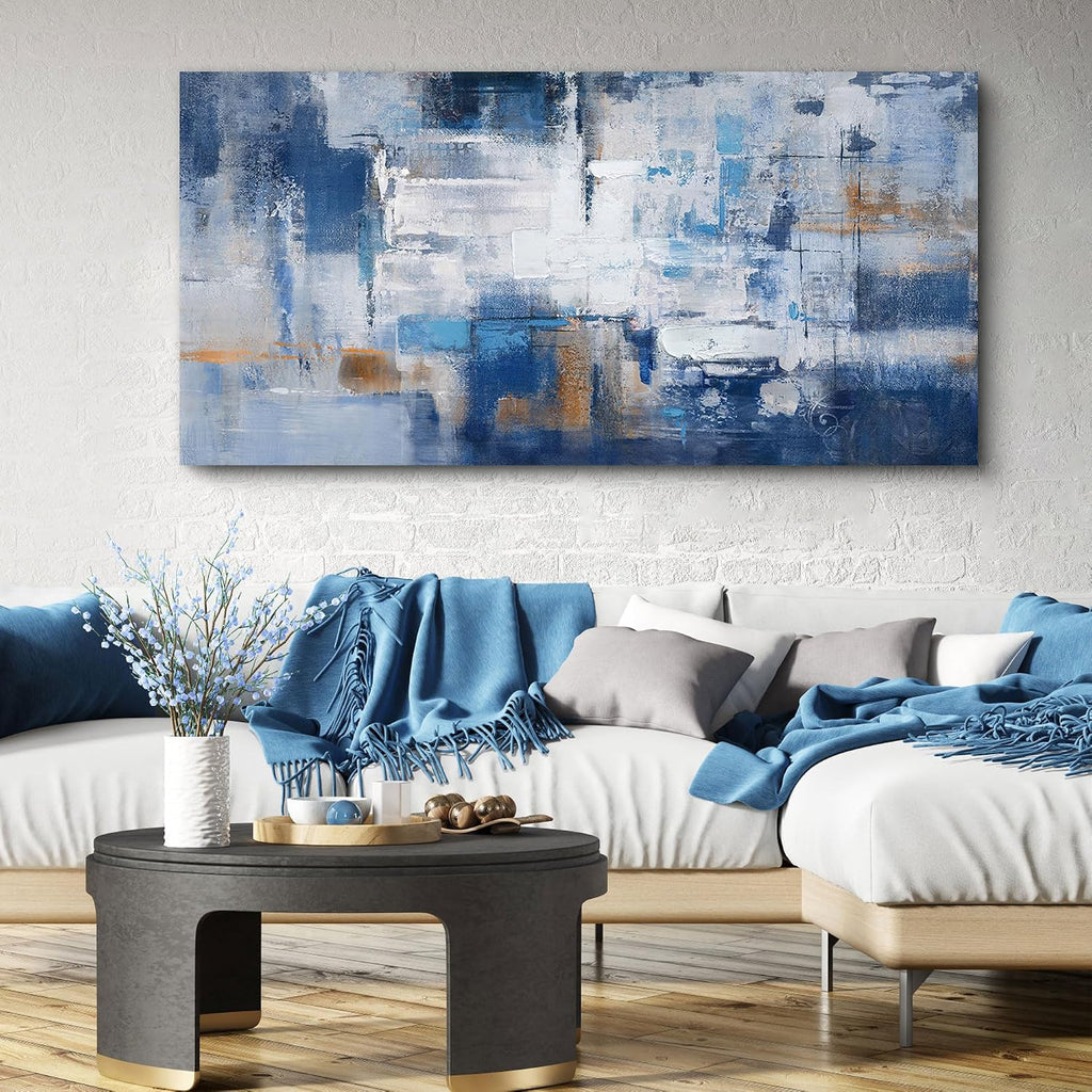 KLAKLA Abstract Canvas Wall Art - Blue and White Picture Artwork for Wall Modern Paintings Wall Decor Living Room Bedroom Office Large Wall Art