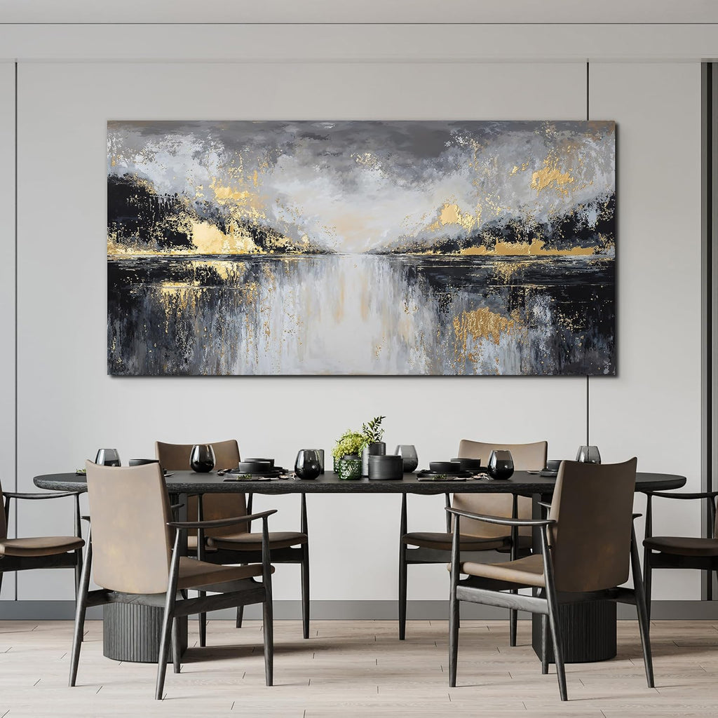 YISXINOAG Modern Canvas Wall Art Large Abstract Wall Decor Large Wall Art for Living Room Black and Gold Canvas Prints Abstract Art Modern Home Decor on Bedroom Ready to Hang Size 29'X58'