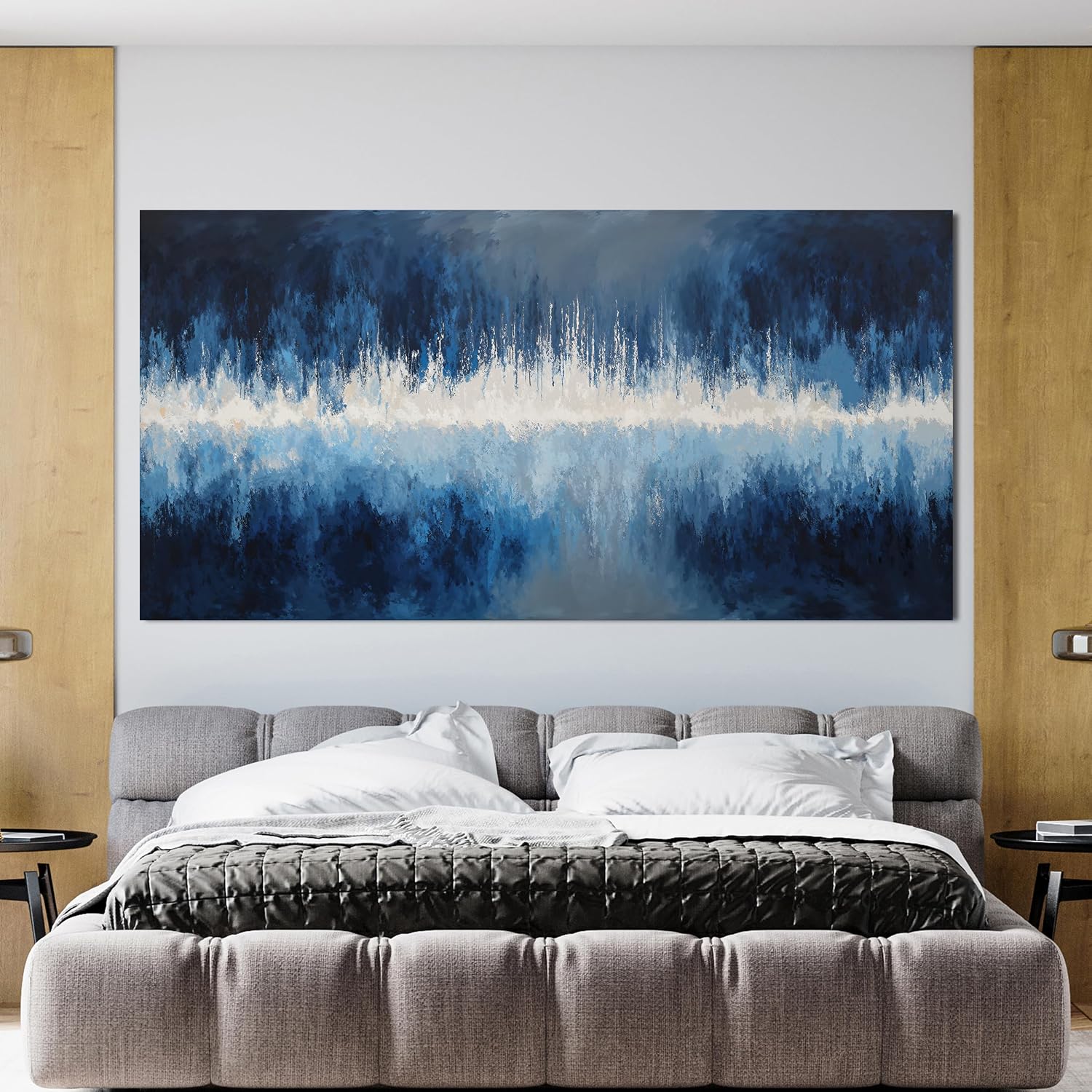 YISXINOAG Canvas Wall Decor Modern Large Abstract Wall Art for Living Room Modern Home Decorations Deep Blue Design Abstract Canvas Art Wall Decor Prints on Bedroom Ready to Hang Size 29'X58'