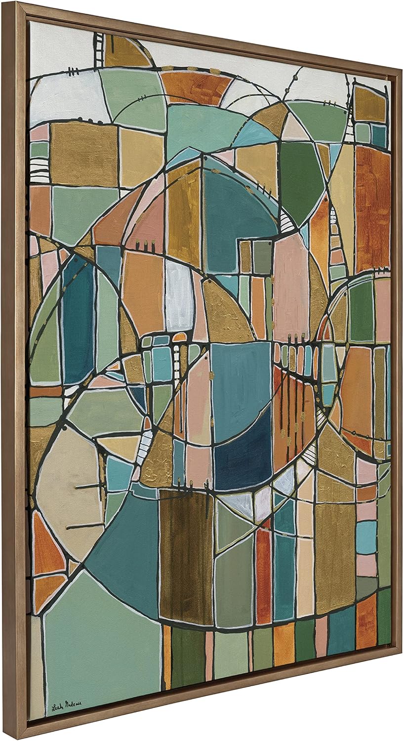 Kate and Laurel Sylvie Stardust Chords Framed Canvas Wall Art by Leah Nadeau; 28x38 Gold; Decorative Abstract Mosaic Inspired Art Print