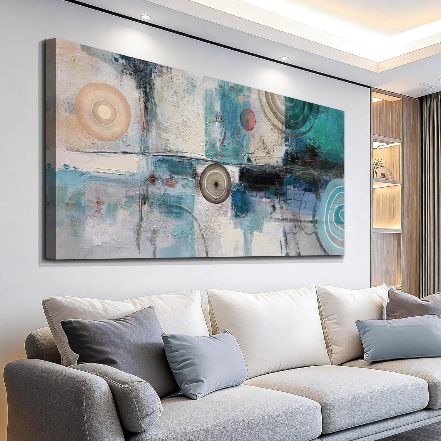 Acocifi Large Abstract Wall Art Turquoise Grey Teal Canvas Textured Painting Modern Geometric Picture, Vertical Artwork Framed for Living Room Bedroom Bathroom Hallway Office Home Decor 58x29