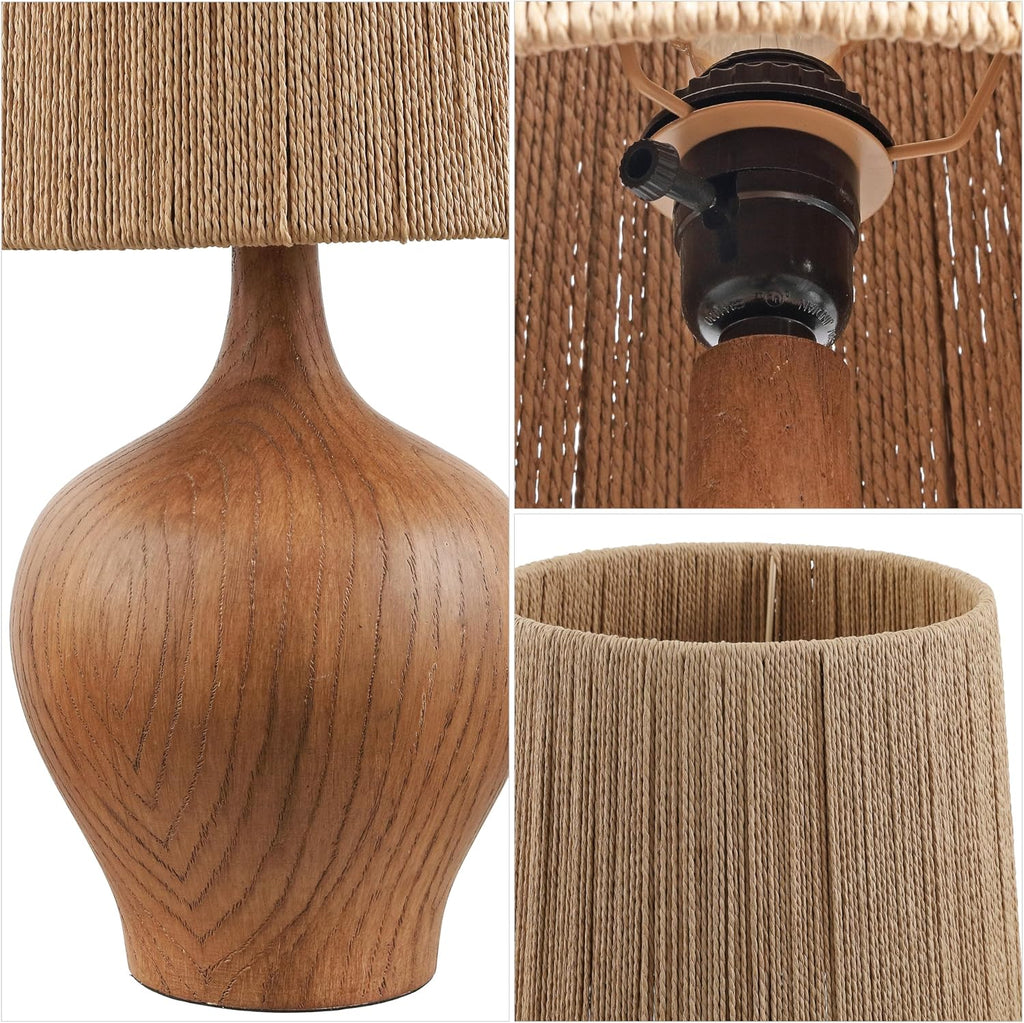 JONATHAN Y 23' Brown Wood Finish Rustic Farmhouse Resin Gourd LED Table Lamp for Bedroom, Living Room, Nightstand, with Brown Paper Rope Shade, LED Bulb Included JYL9200A