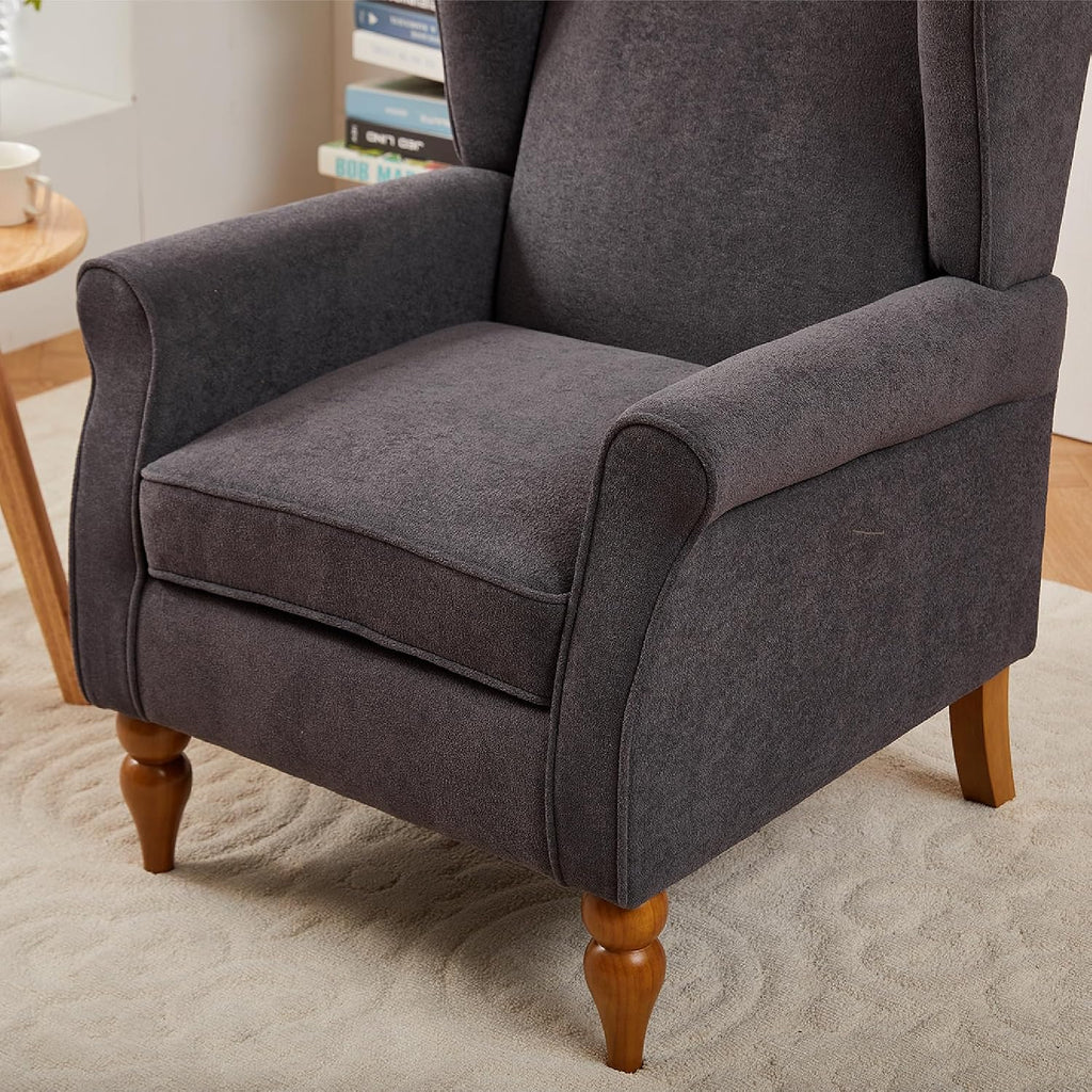 Mid-Century High Wingback Chair,Modern Fabric Accent Chair Armchair with Solid Wood Coffee Table Set,Leisure Single Sofa Chair for Living Room,Club,Home Reception,Antique Dark Grey