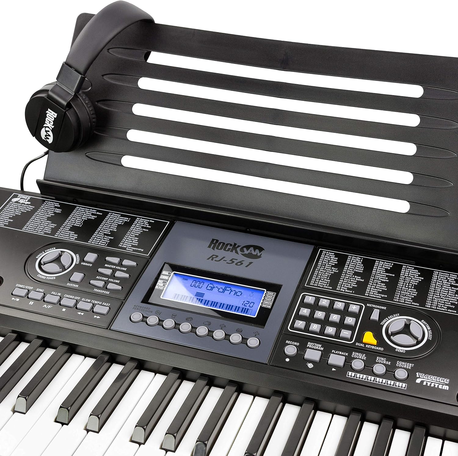 RockJam 61-Key Keyboard Piano Kit with Stand, Stool, Headphones, Keynote Stickers & Lessons