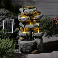 5 Tiered Solar Powered Water Fountain, Solar Water Fountain Outdoor Garden Cascading Rock Water Fall Fountains Outside with Lights for Backyard, Patio, Deck, Porch, 24' H x 13.39' L x 9.6' W
