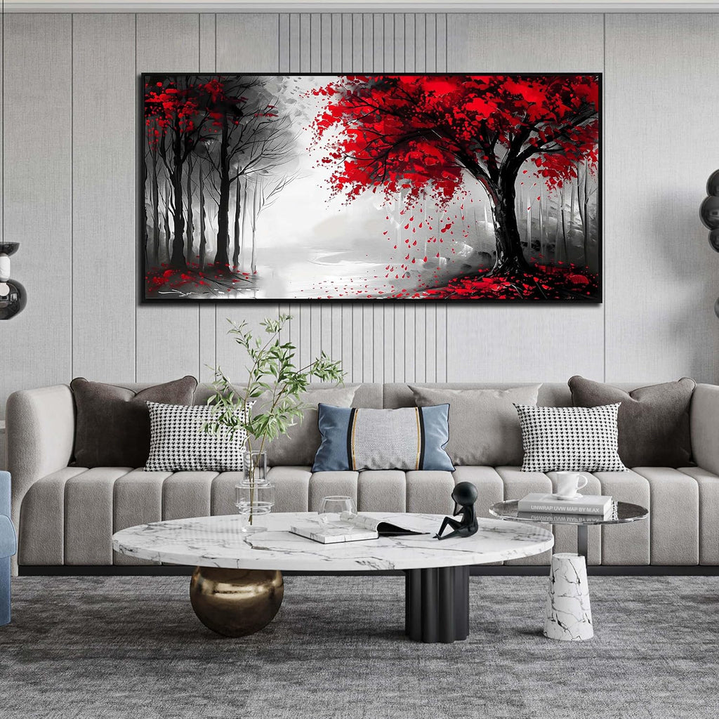 Large Canvas Wall Art for Living Room Black White and Red Tree of Life Print Pictures Painting With Black Wood Framed Wall Decor for Bedroom Modern Home Forest Wall Decorations Artwork Size 30x60 Ready to Hang