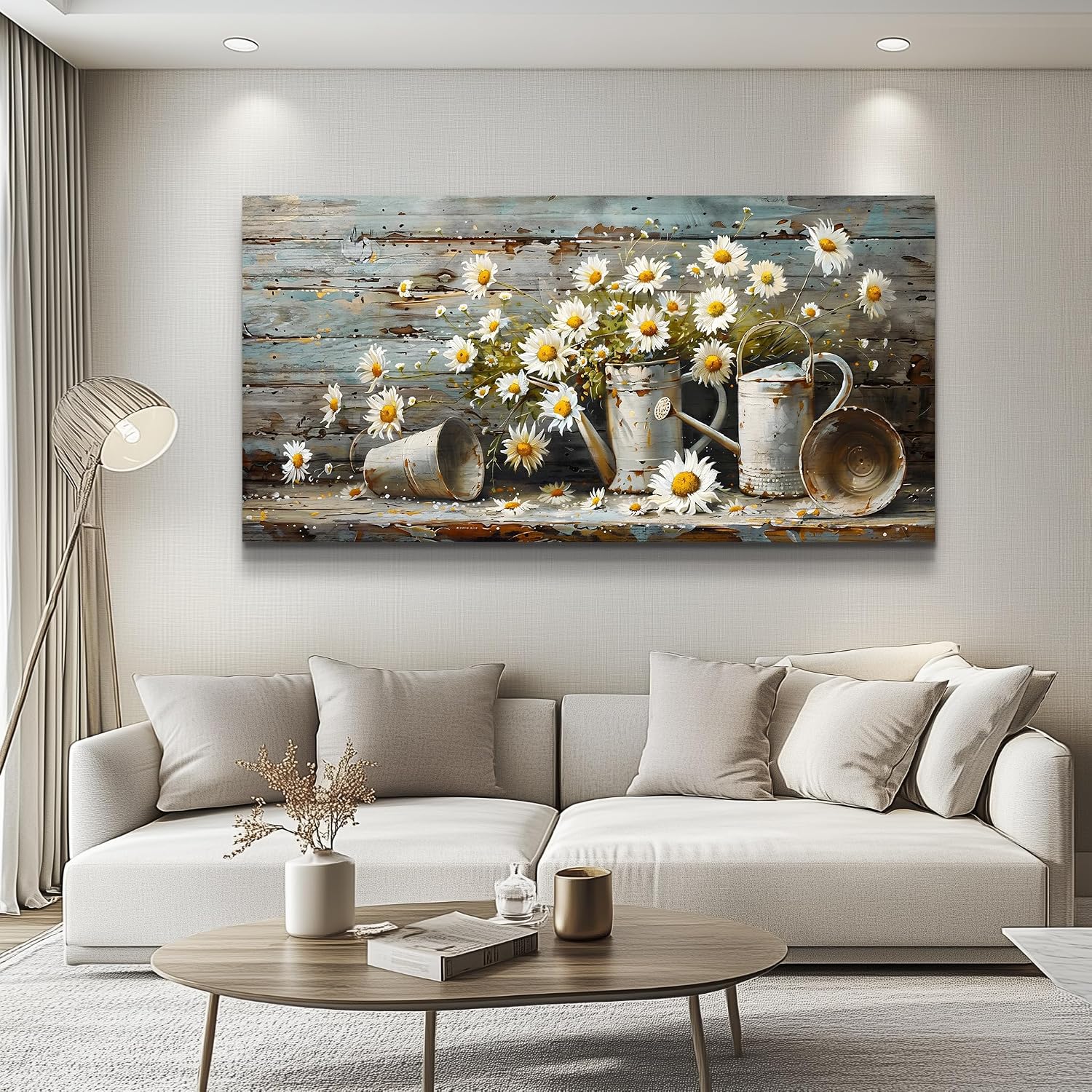 QIYILEXWART Canvas Wall Art For Living Room Large Wall Decor For Kitchen Bedroom Decorations Daisy Rustic Landscape Pictures Farmhouse Painting Artwork Room Wall Mural Aesthetic Home Decor 30x60 In