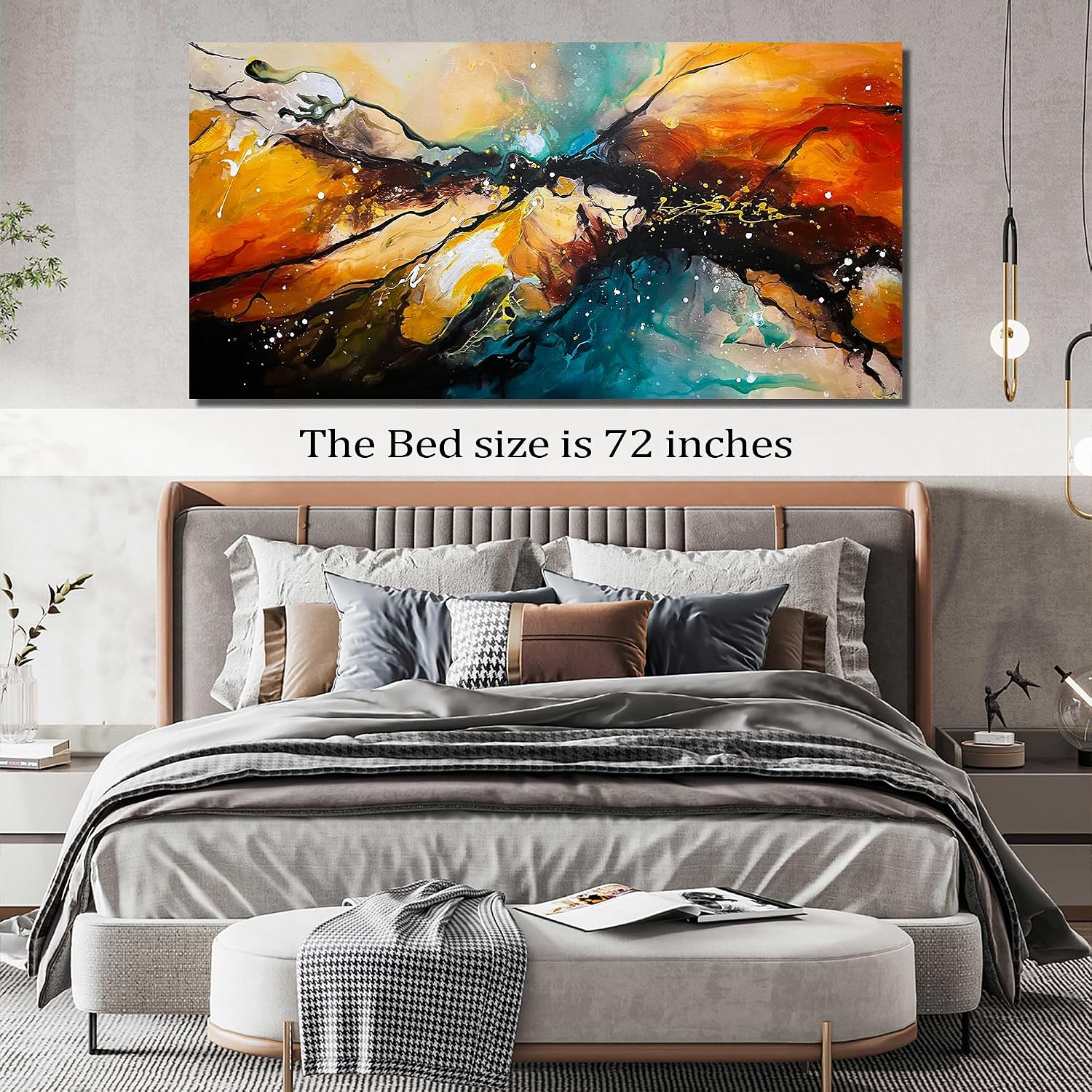JKWALL77 Abstract Hand Painted Wall Art For Living Room Huge Canvas Wall Decor For Office Modern Painting Wall Art For Bedroom Size 36 x 72 Inch