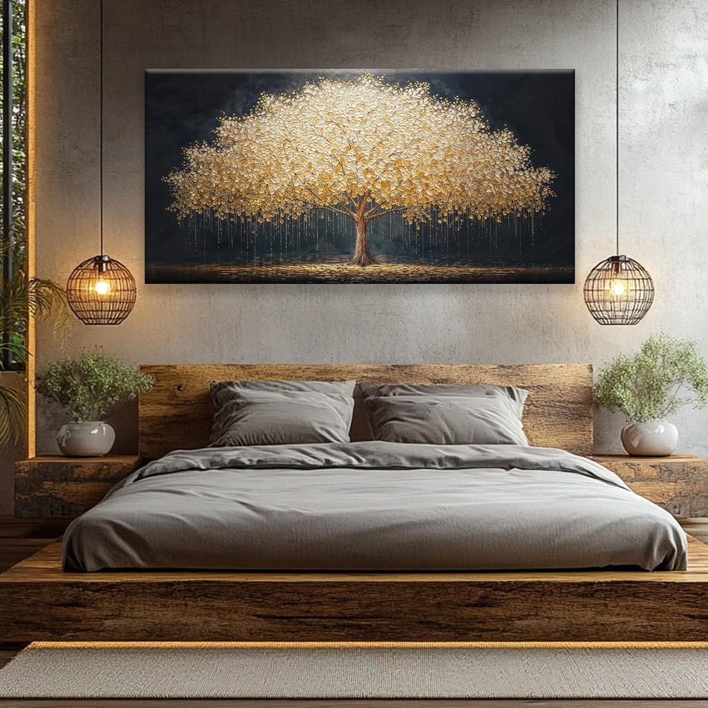 Tsomzxng Large Wall Art Gold Tree Of Life Artwork Prints Canvas Art Wall Decor Painting Prints Gold Tree Large Abstract Wall Decor Picture For Living Room Bedroom Home Office Artwork 35'X 70'