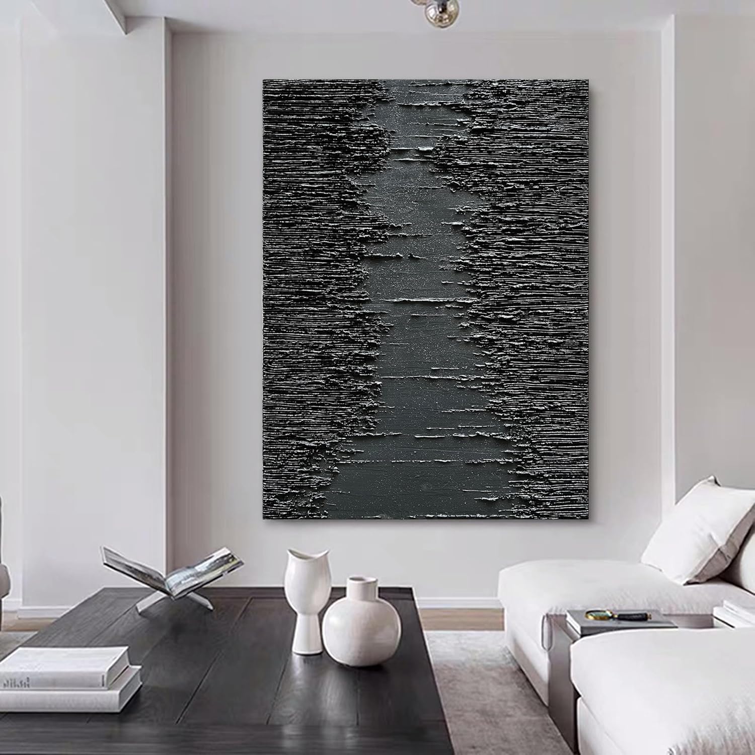 NANKAI Art Hand-Painted Thick Texture Black Minimalist Oil Painting 45x30 Inchs Texture Abstract Painting Home Wall Decorative Art
