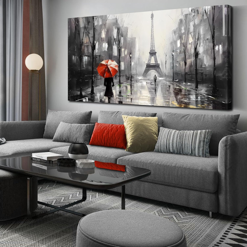 CANEITO Paris Wall Art for Living Room, Eiffel Tower Canvas Wall Decor for Bedroom, Black and White Picture Picture Print for Home Decoration, Large Size 29x59 Inches