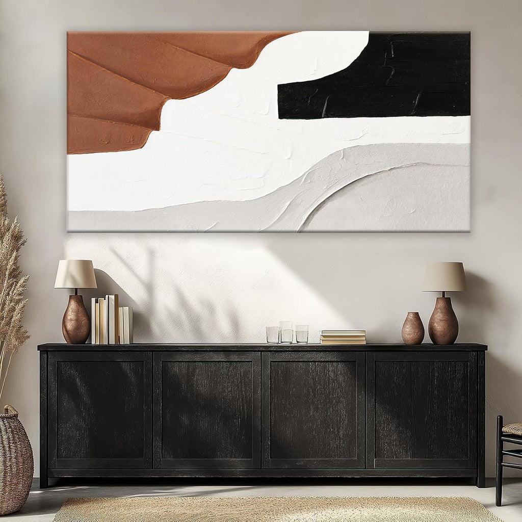 White Wall Art Large Abstract Wall Art Geometric Brown Color Block Canvas Art Wall Decor Painting Artwork Canvas Simple Picture Artwork Decorations For Living Room Bedroom Office Home Decor 29' X 58'