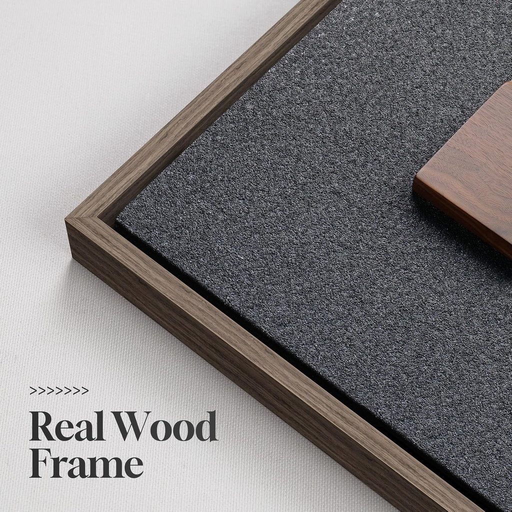 Framed 3D Textured Wood Wall Art, Modern Minimalist Black Painting Artwork for Walls, Vintage Geometric Natural Wooden Wall Art Decor for Living Room, Hallway, Dining Room, Bedroom, Office, 24x24