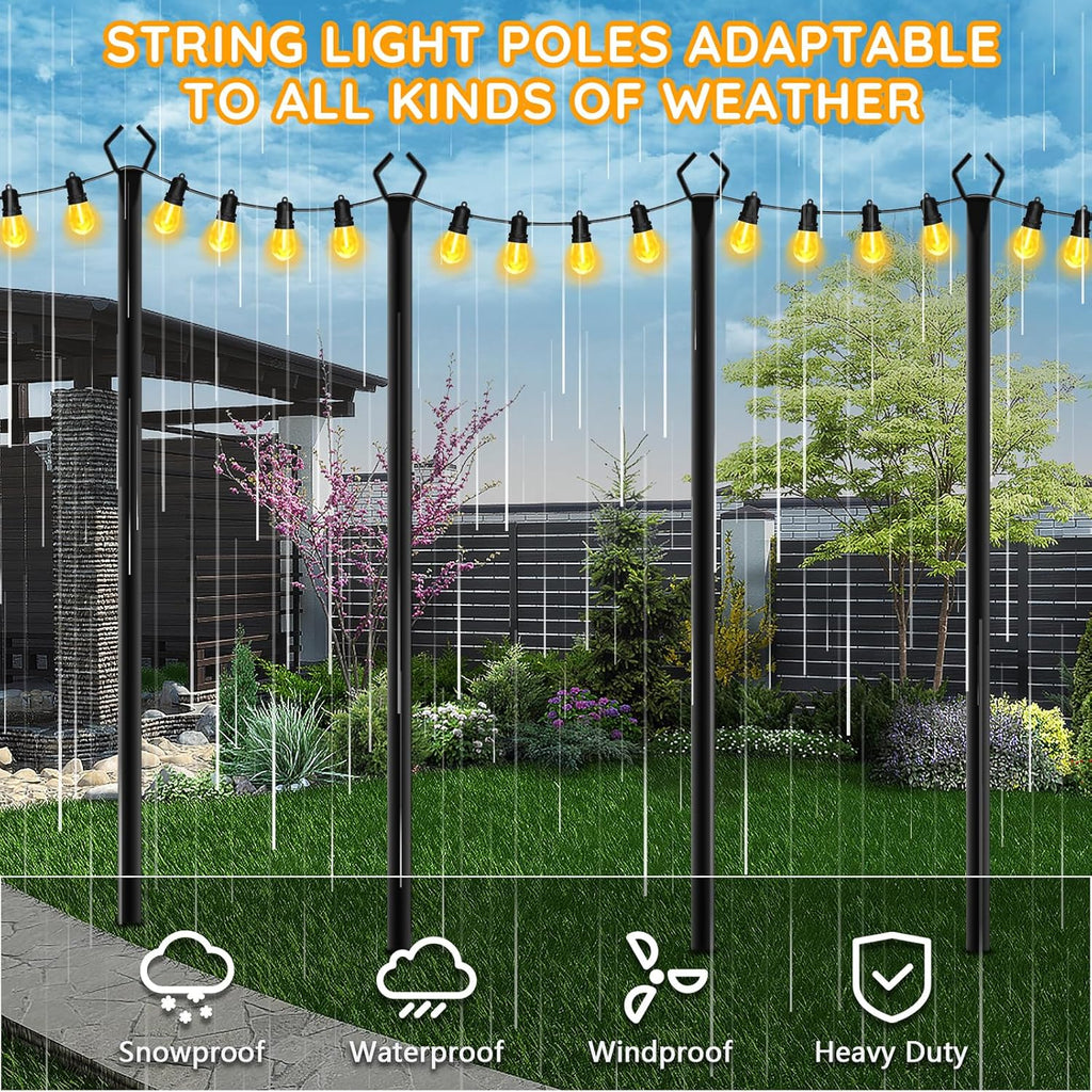 AHRLHR 10 Pack String Light Poles,Poles for Outdoor String lights10 Ft Metal Poles with Fork for Outdoor String Lights,Outdoor Light Poles with Fork,Patio,Deck,Backyard