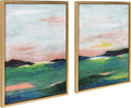 Kate and Laurel Sylvie Golden Peach Coast l and II Framed Canvas Wall Art Set by Nikita Jariwala, 2 Piece Set 18x24 Gold, Soft Abstract Prairie Landscape Art for Wall Decor