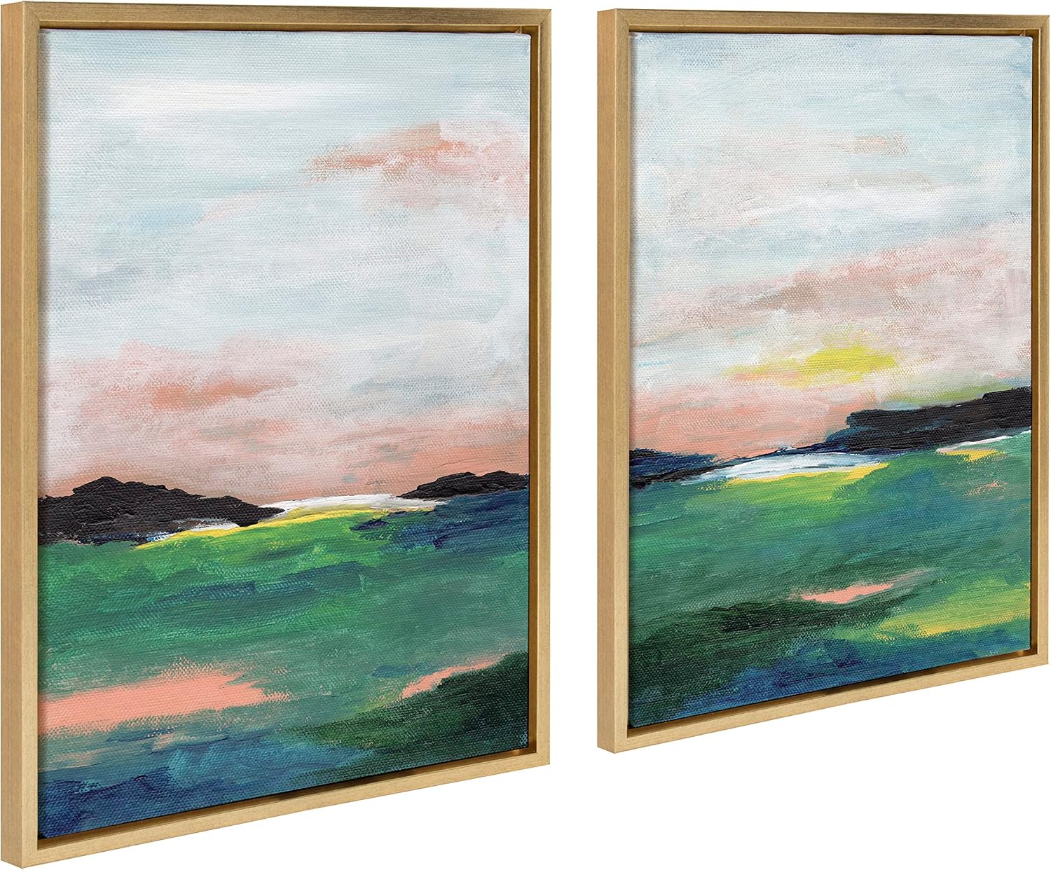 Kate and Laurel Sylvie Golden Peach Coast l and II Framed Canvas Wall Art Set by Nikita Jariwala, 2 Piece Set 18x24 Gold, Soft Abstract Prairie Landscape Art for Wall Decor
