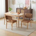 VINGLI Brown Woven Wooden Dining Chairs Set of 2,Armless Mid Century Modern Desk Chairs with Rivet&Foot Pegs,Upholstered Farmhouse Comfy Chair No Wheels for Dining Room,Living Room,Kitchen,Oak,Suede