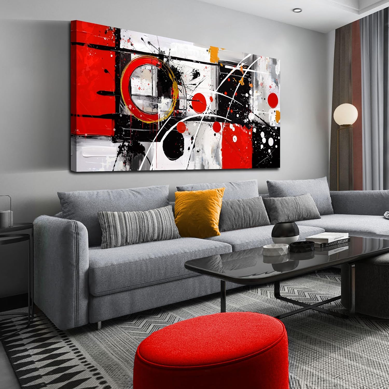 Alsingbago Large Abstract Canvas Wall Art for Living Room Bedroom Home Office Red Grey Black Abstract Canvas Prints Modern Wall Decor Ready to Hang Size 30x60