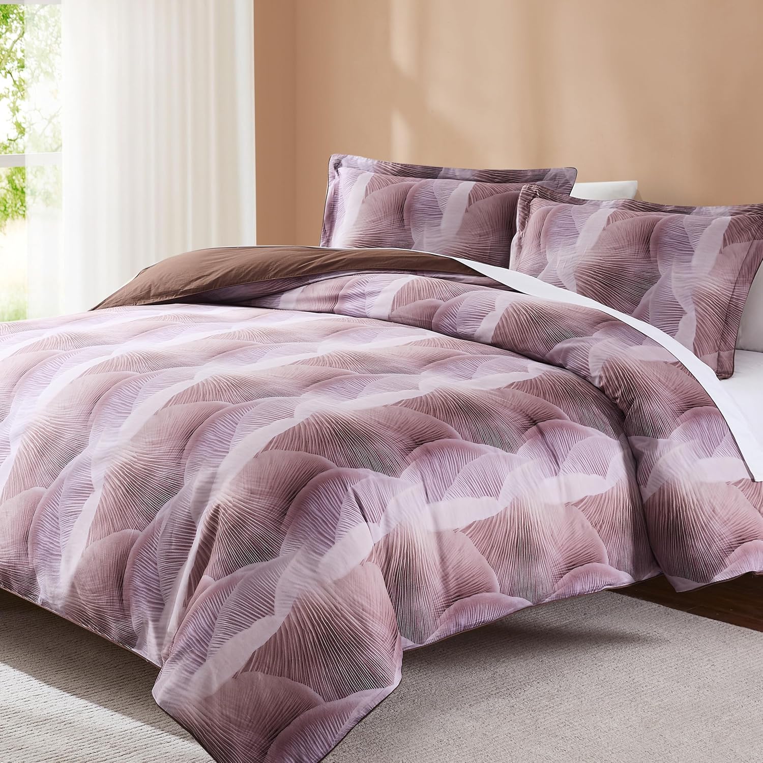 Lush Decor x Chuks Collins Mycelium Dream Duvet Cover 3 Piece Set Queen Dusty Pink - Cotton Duvet Cover Queen - Purple Bedding Set - Pink Duvet - Luxury Bedding