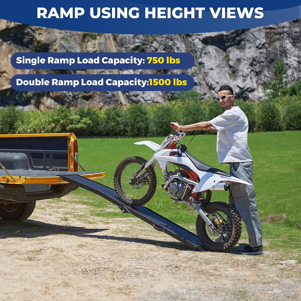 LEMNISCATE Motorcycle Ramps, 89'x12' Portable Loading Ramps for Pickup Trucks 750 LBS Capacity 7.5FT Aluminum Folding Ramps with Handle & Buckle for ATVs, Lawn Mowers, UTVs, Bike, 1PCS, Black