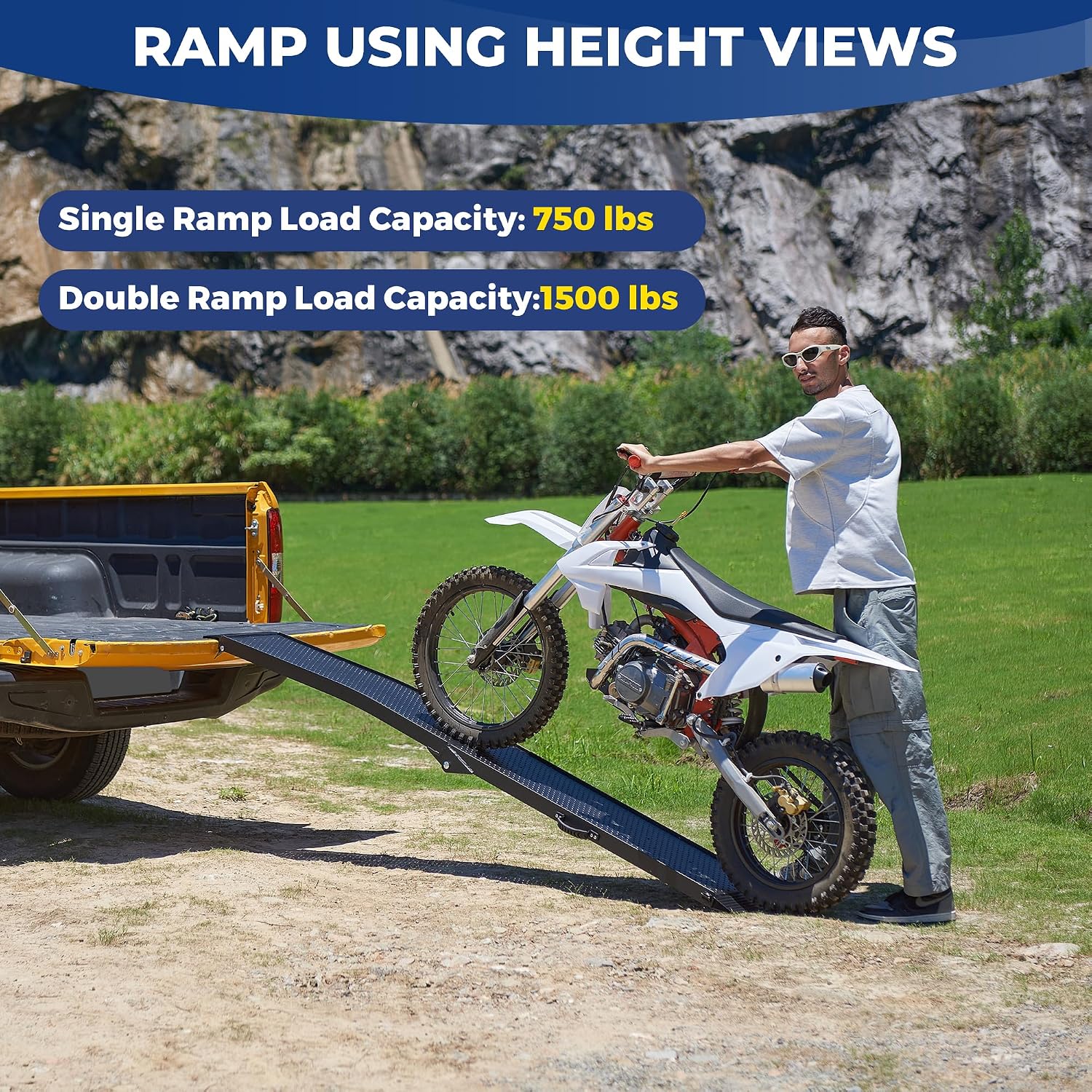 LEMNISCATE Motorcycle Ramps, 89'x12' Portable Loading Ramps for Pickup Trucks 750 LBS Capacity 7.5FT Aluminum Folding Ramps with Handle & Buckle for ATVs, Lawn Mowers, UTVs, Bike, 1PCS, Black