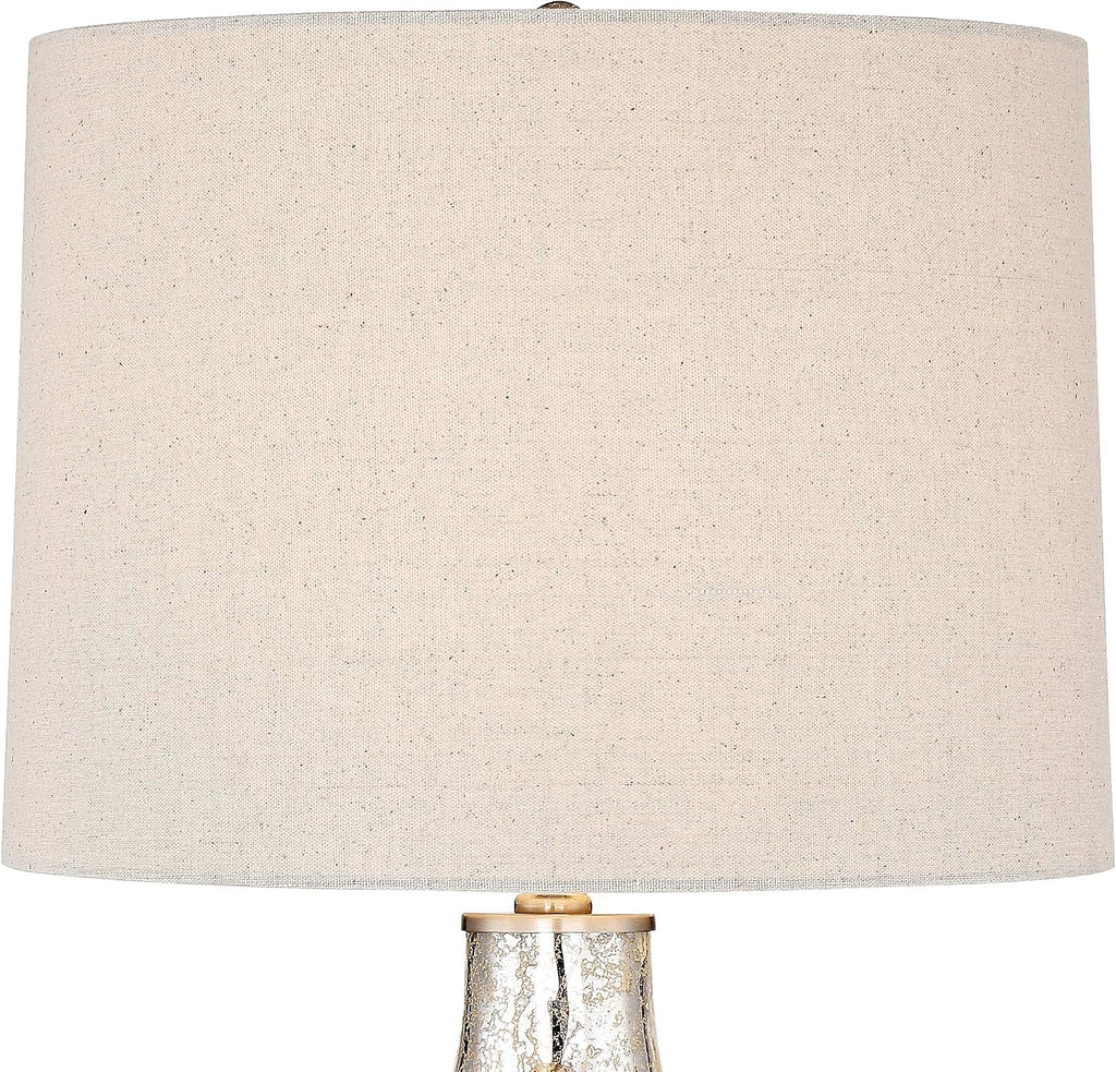360 Lighting Waylon Modern Table Lamp with Clear Round Riser 29 1/2' Tall Mercury Glass Dimpled Textured Off White Drum Shade for Bedroom Living Room House Bedside Nightstand Office Family
