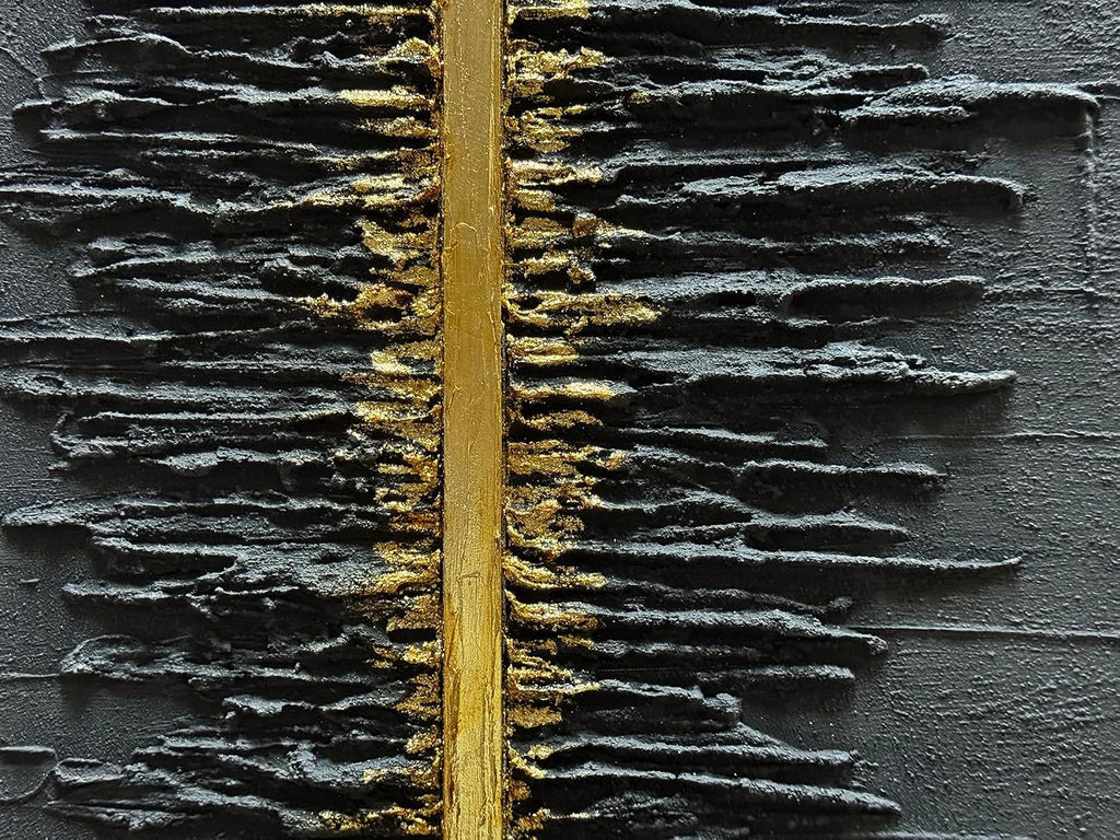 Boiee Art,24x36Inch Framed Hand Painted Abstract Artwork Textured Vertical Wall Art in Dark Charcoal Grey Gold Acrylic Painting