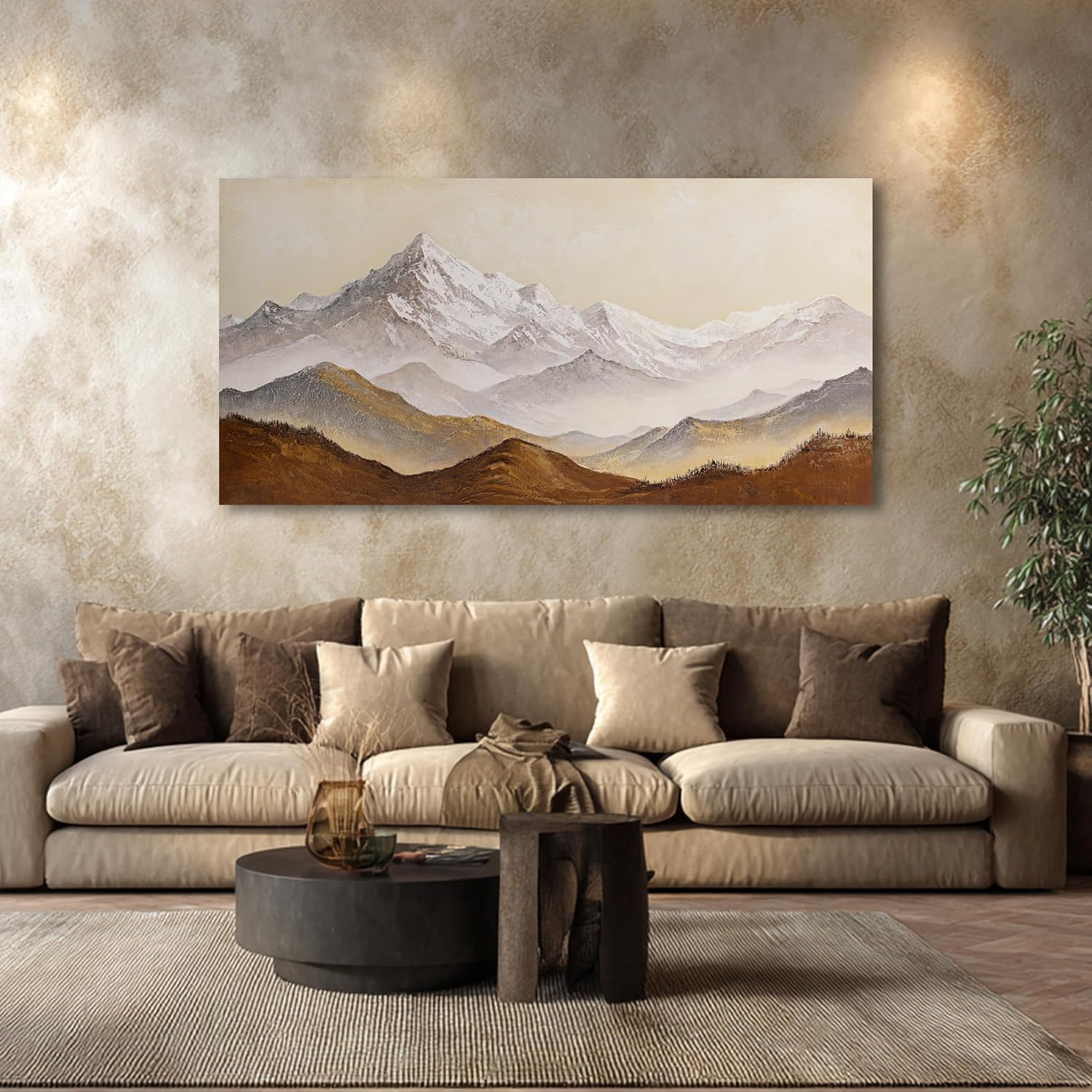 Landscape Canvas Wall Art Abstract Wall Art Earth Color Mountain Landscape Canvas Painting Decor Framed Artwork Snow Moutain Wall Art for Living Room Bedroom Dining Room Home Office Decor 29'X58'