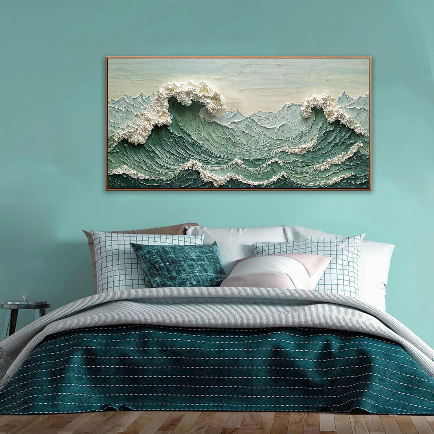 Sea Wave Abstract Green Wall Art For Living Room Artwork Canvas Art Wall Decor Painting Abstract Wall Decor Print Picture For Bedroom Office Hotel Home Wall Decoration 24 X 48 Inch With Framed