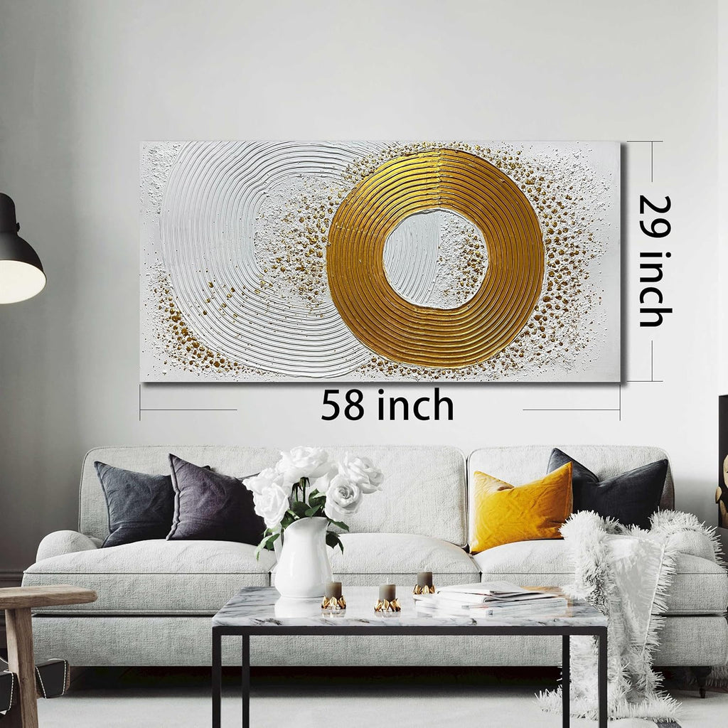 White and Gold Artwork for Wall Bedroom Large Abstract Wall Decor for Living Room Modern Oil Painting Wall Art for Office Size 29 x 58 Inch