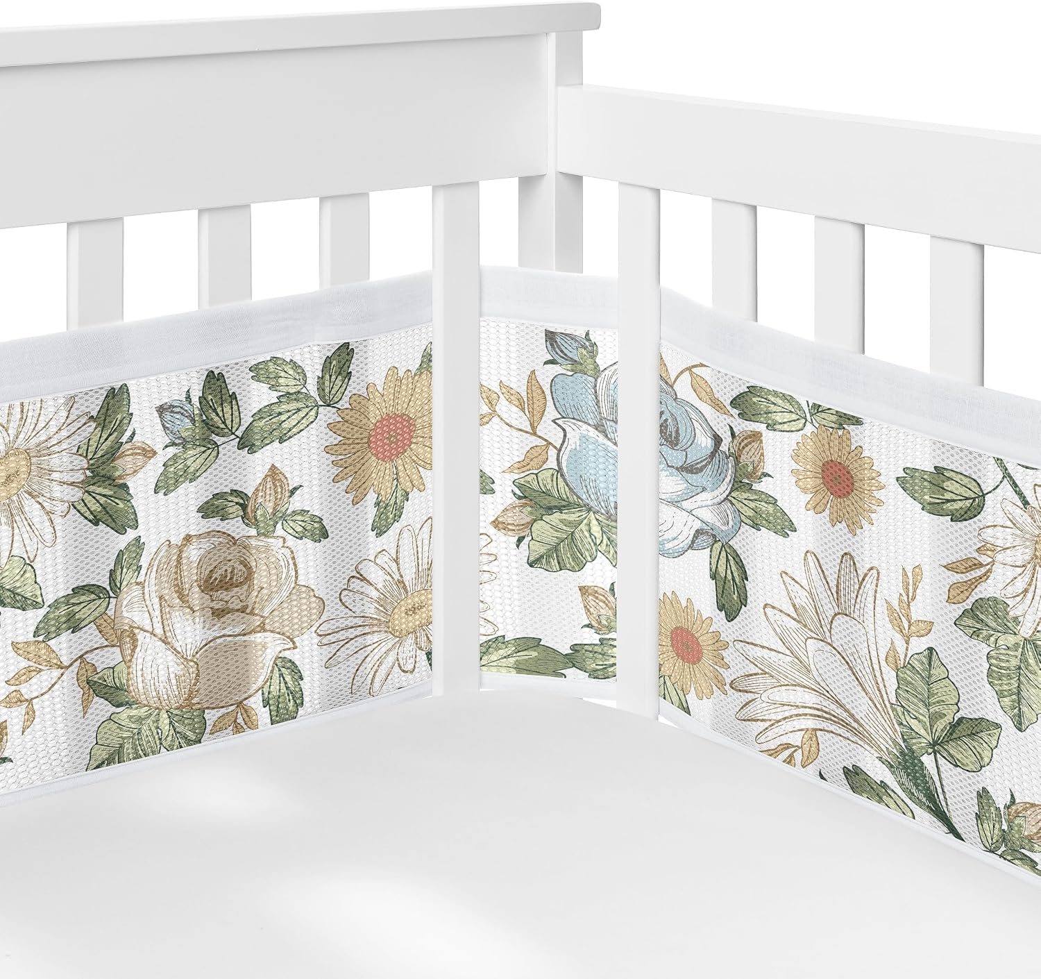 Sweet Jojo Designs 6-Piece Baby Crib Bedding Set (Blue/Yellow Vintage Floral) for Girls, Infants/Nursery incl. BreathableBaby Mesh Liner Blanket, Fitted Sheet, Skirt, Diaper Stacker (Boho Shabby Chic)
